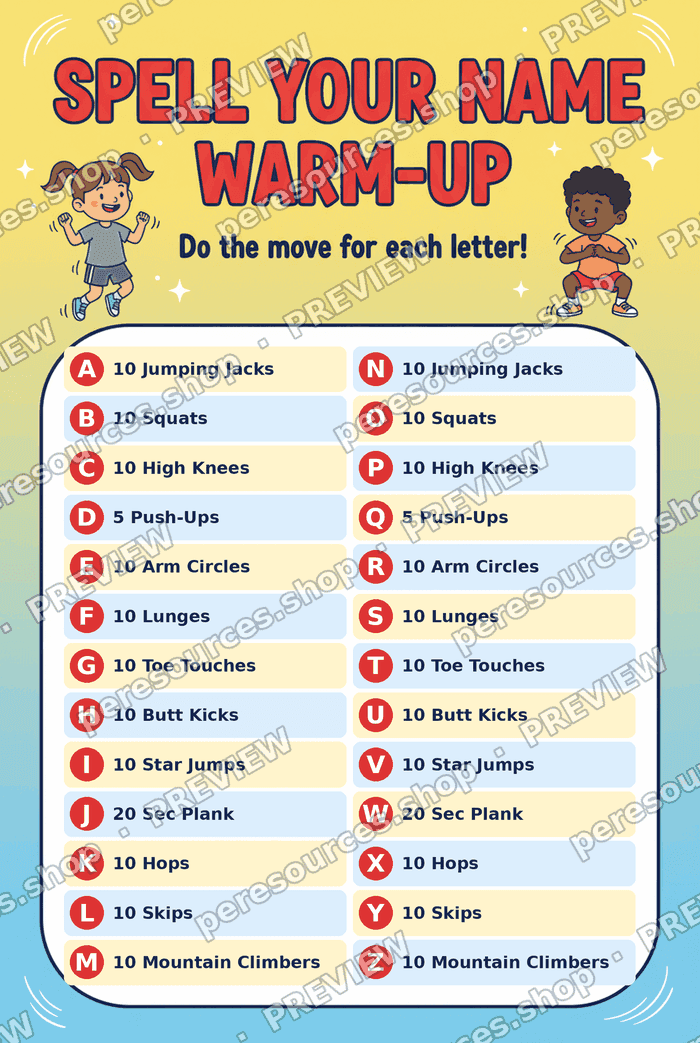 Spell Your Name Warm-Up Poster